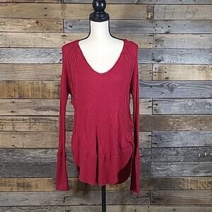 We The Free Top Catalina Thermal Waffle High Low Red Sz XS